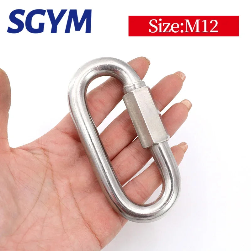 304 Stainless Steel Screw Lock Climbing Gear Carabiner Quick Links Safety Snap Hook Chain Connecting Ring Carabiner Chain Buckle