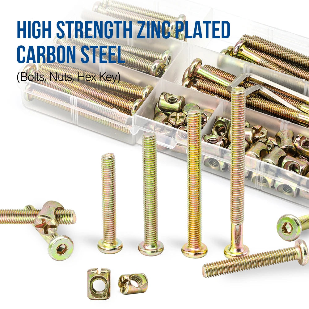 82pcs/set M6 Hex Socket Head Cap Furniture Screws Bolts zinc plated Baby Bed Bolts and Barrel Nuts Assorted Kit for Crib Cabinet