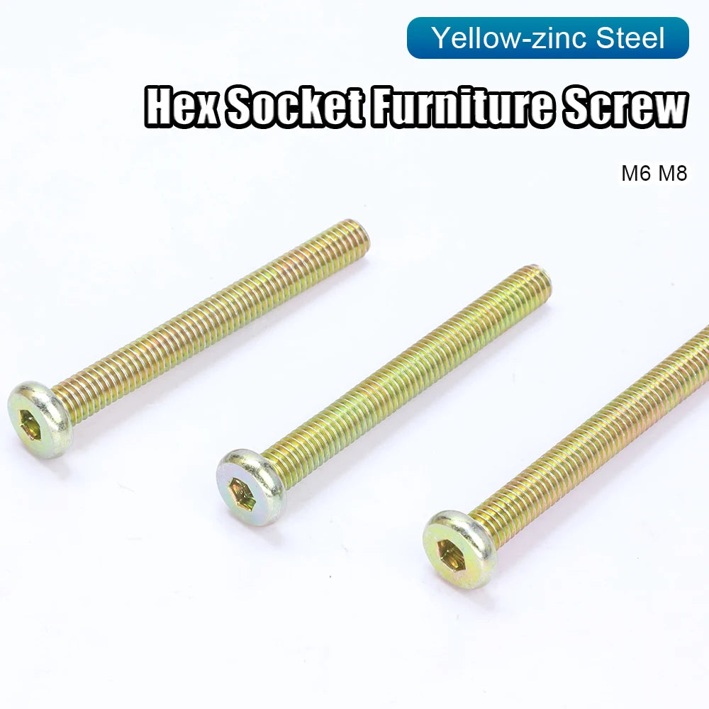 NINDEJIN Flat Head Hex Socket Furniture Bolts M6 M8 Color-zinc Steel Hexagon Furniture Screw Connector Fastener for Cabinet