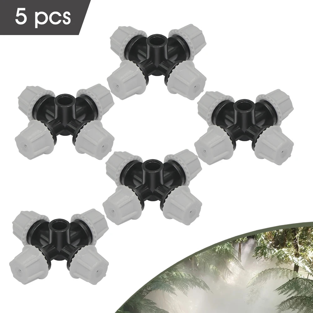 Garden 5PCS 30-60L/h Cross Misting Sprinklers 4 Outlet Spray Cooling System for Outdoor Garden Plants Atomizing Nozzle Lrrigatio