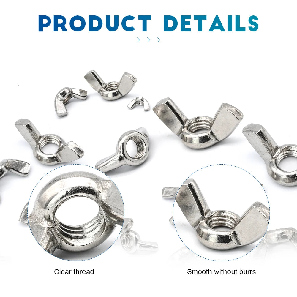NINDEJIN  Butterfly Wing Nuts M3 M4 M5 M6 M8 M10 M12 Stainless Steel Wing Nuts Zinc Plated Hand Tighten Nut DIN315 - KiwisLove