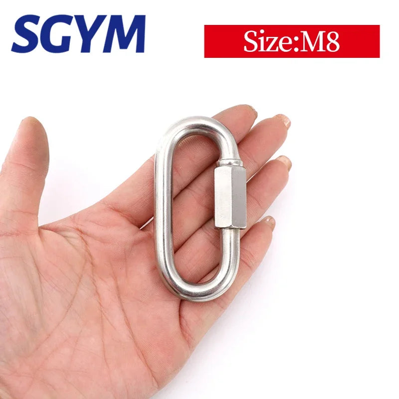 304 Stainless Steel Screw Lock Climbing Gear Carabiner Quick Links Safety Snap Hook Chain Connecting Ring Carabiner Chain Buckle
