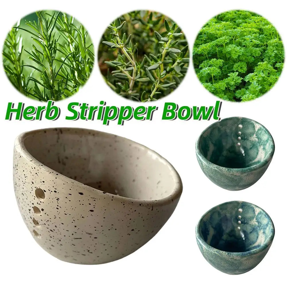 Handmade Pottery Herb Stripper Bowl with Speckled Finish – Leaf Remover Tool