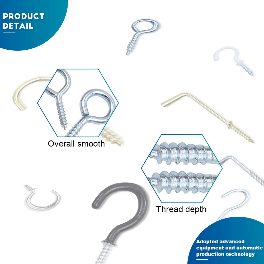 100/118/150/185pcs Wall Hook Screw Hook Set Hanger Screw-in Hook Kit Light Ceiling Kitchen Cup Hook Carbon Steel Screw Eye