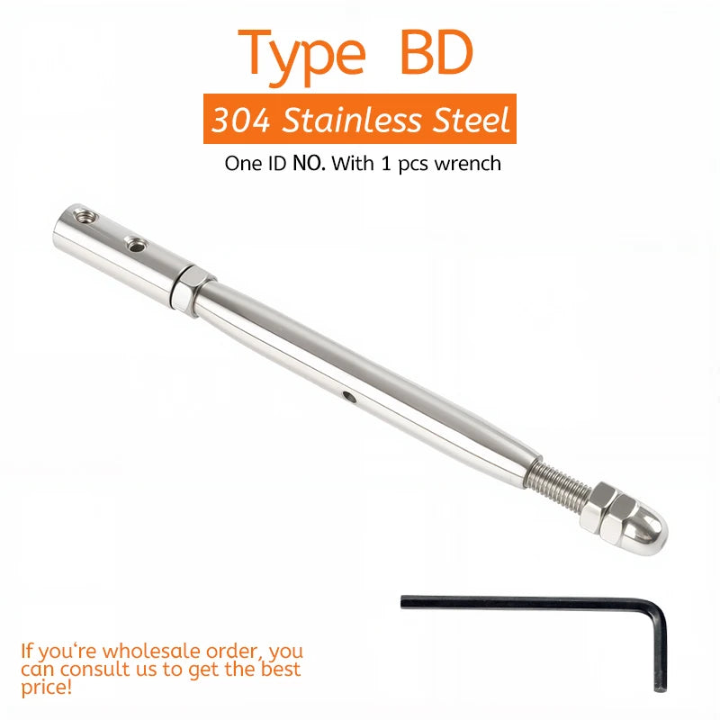 1pcs 304 Stainless Steel Cable Railing Thread Fittings Wire Rope Tensioner Receiver Terminal End Toggle Anchor Cross Clip Clamp