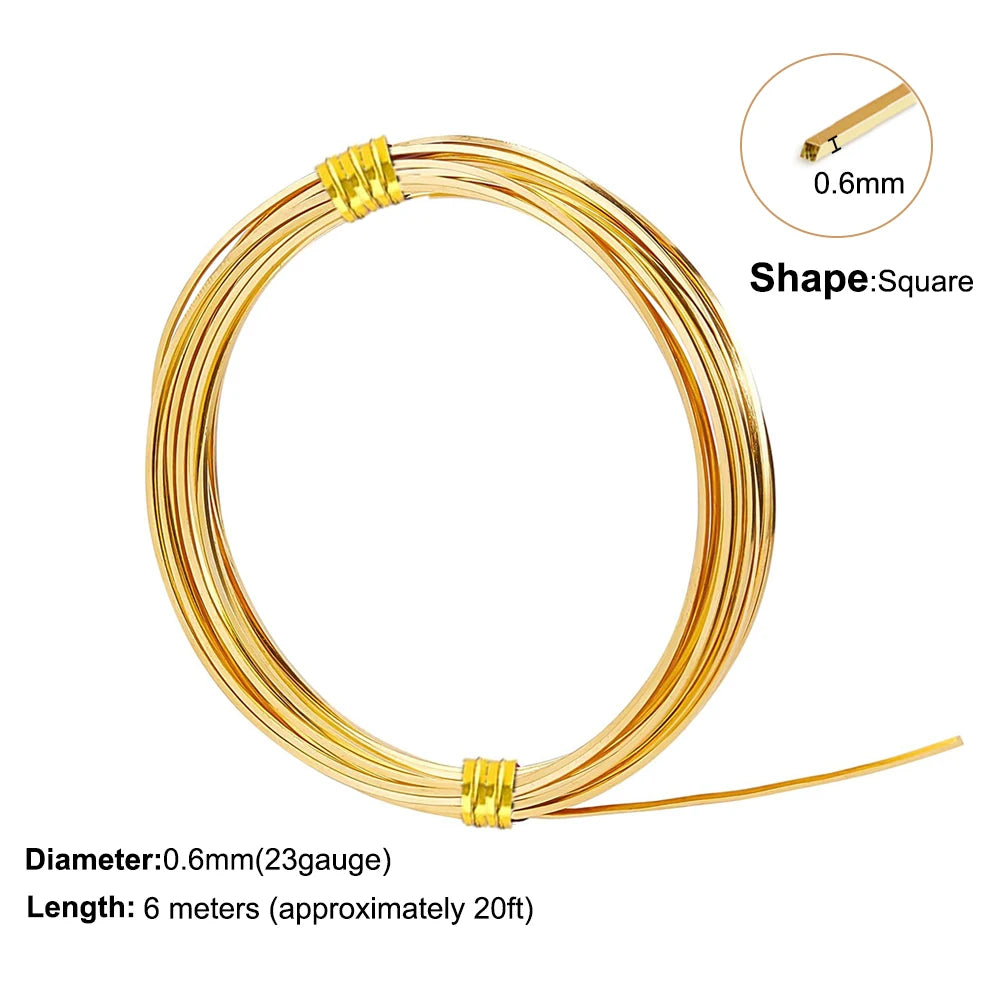 1PCS Length 6 meters Square Coppers Wire Diameter 0.6mm,0.8mm,1.0mm Half Hard Yellow Brass Wire for Jewelry Beading Craft Work
