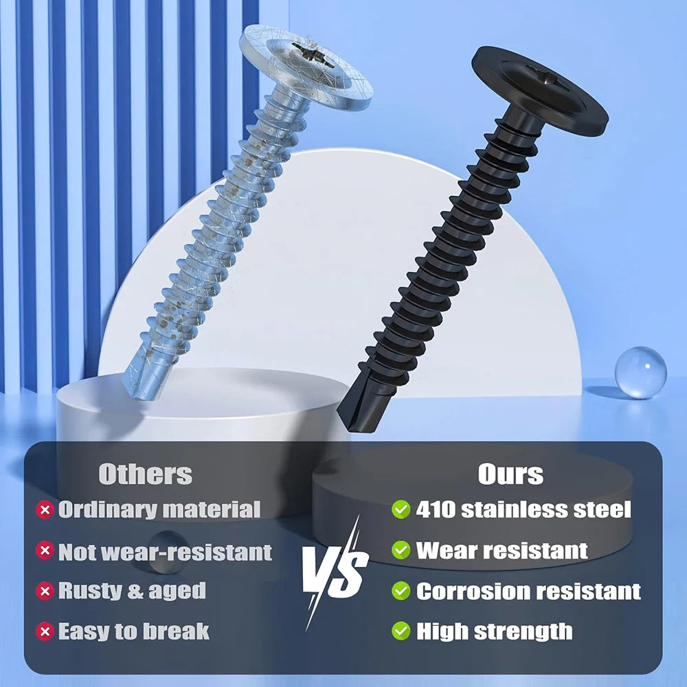 NINDEJIN 20/30pcs Washer Head Phillips Self Drilling Screw Black Zinc-plated 410 #8 M4.2 M4.8 Self Tapping Sheet Metal