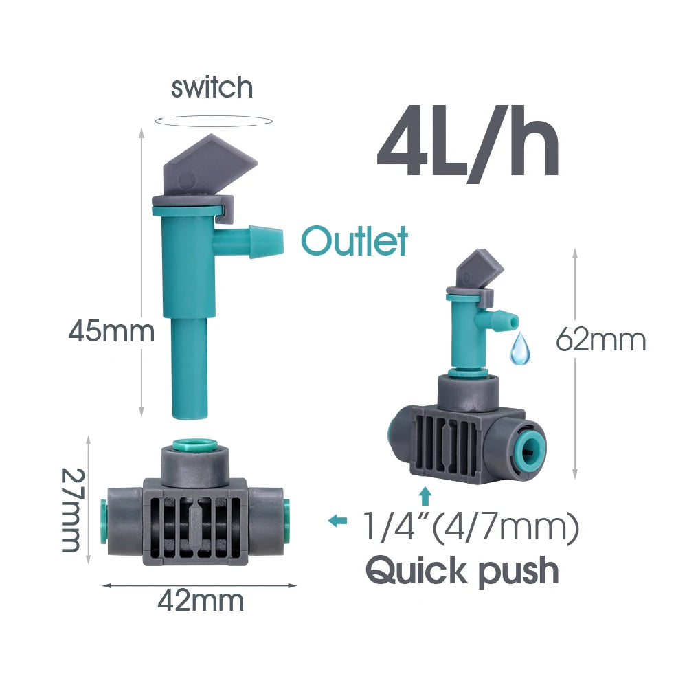 10pcs Outdoor Adjustable Drippers Quick Push Tee Connecter Garden Watering Irrigation System 1/4 "hose Sprinkler for  Plant Acce