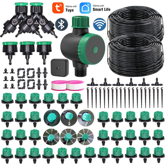 5-50m  Garden Watering Timer Green Drip Irrigation System Adjustable Sprinklers Phone Remote Controller