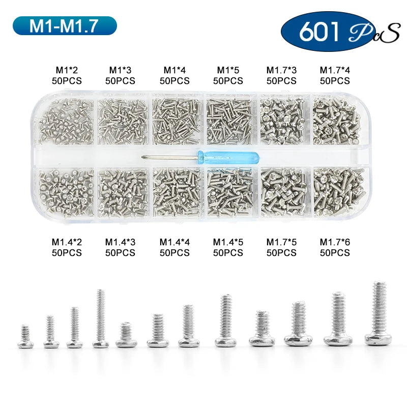 NINDEJIN Cross Mini Laptop Computer Screw Kit Nickel Plated M1 M1.2 M1.4 M1.7 M2 M2.5 Phillips Small Electronic Screw Set