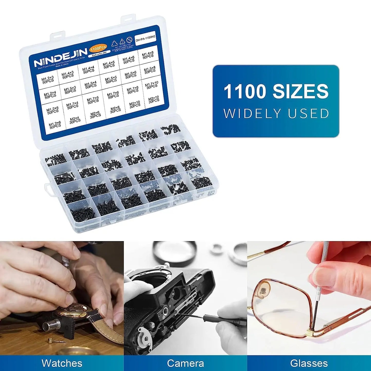 NINDEJIN 1100pcs Round Pan Head Tapping Screws Set M1.2 M1.4 M1.5 M1.7 M2  Mini Screw laptop computer screw Phillips Screw kit