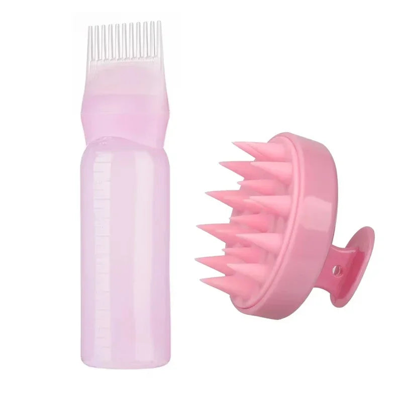 2pcs/Set Silicone Hair Comb with Root Comb Applicator Bottle Set Hair Oil Applicator Shampoo Brush Tint Salon Hair Styling Tools - KiwisLove