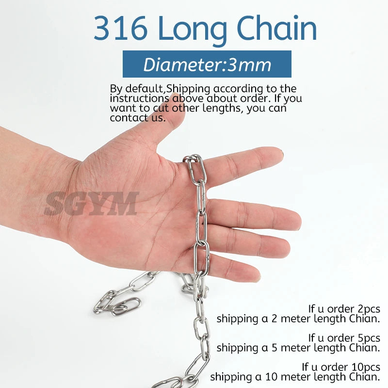 1.2-8MM Diameter Highly Polished Welded Marine 316 Stainless Steel Long Link Chain for Lifting Binding Pet clothes line