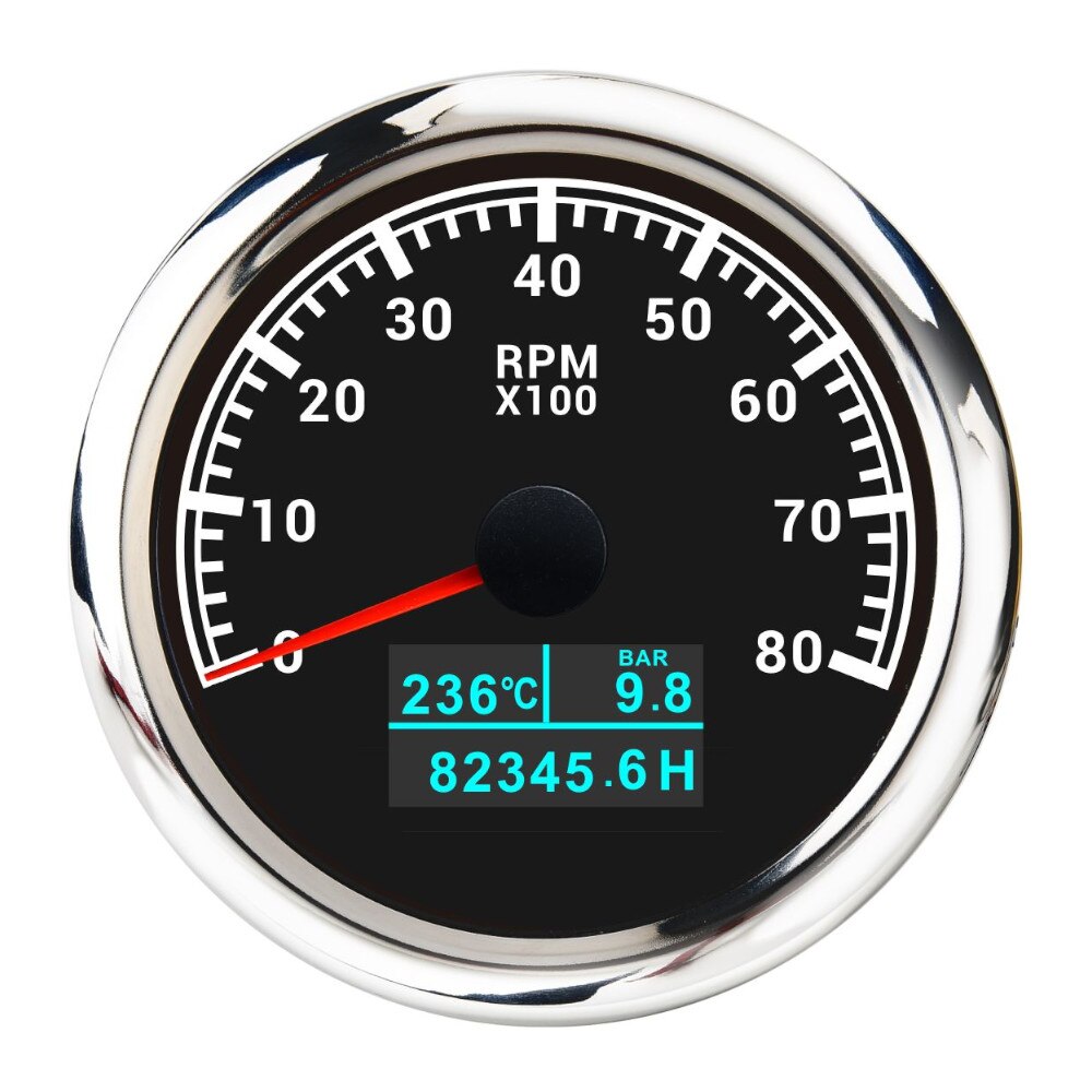HD 85mm 3 in 1 Digital Boat Tachometer Gauge 3000/4000/6000/8000RPM Tacho meter With Oil Pressure Hours Water Temp for car truck - KiwisLove