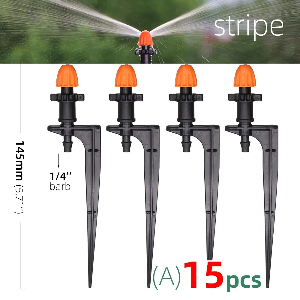 15PCS Garden 7.5mm Watering Nozzle with 15cm Holder Stand 90°/180°/360°/Strip Spraying Angle Optional Garden Irrigation Sprinkle