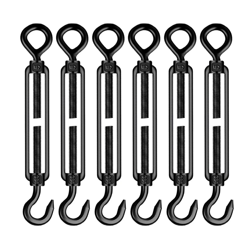 6/10pcs Stainless Steel 304 Adjust Chain Rigging Black Hooks & Eye Turnbuckle M5 Wire Rope Tension Device Line