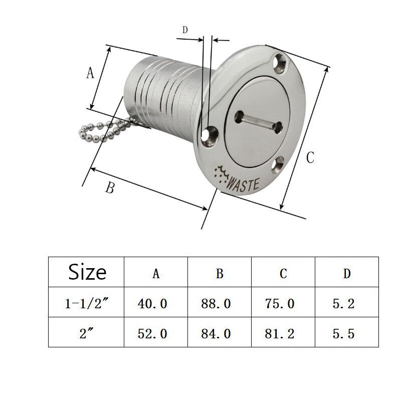1-1/2" and 2" Marine Boat Hardware Deck Fillers 316 Stainless Deck Filler Fuel Water Waste Diesel Gas Key Cap Filler 38mm 50mm - KiwisLove