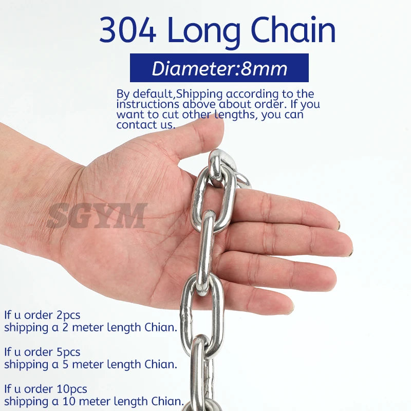 304 Stainless Steel Chain 1.2/3/4/5/6/8mm Diameter Hanging Swing Chain Lifting Pet Industry Welded Binding Chain Clothing Line