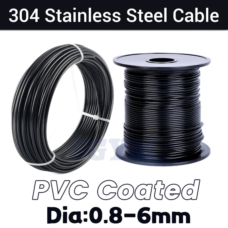 Black PVC Coated 10/20/50/100Meter Steel Flexible Wire Rope soft Cable  304 Stainless Steel Clothesline Diameter 1/1.5/2/3/4/5mm