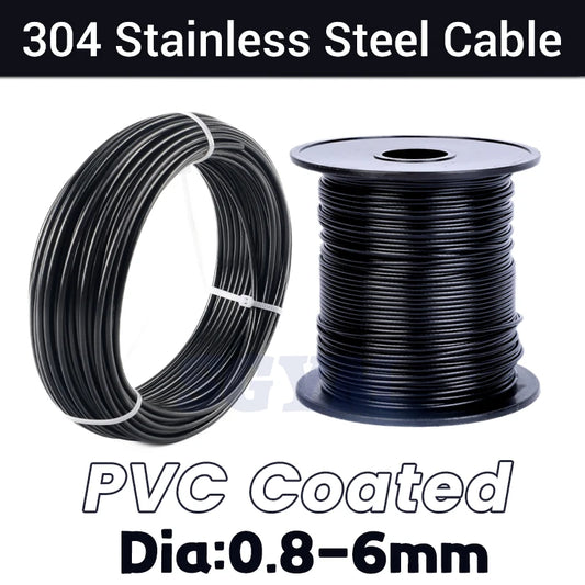 Black PVC Coated 10/20/50/100Meter Steel Flexible Wire Rope soft Cable  304 Stainless Steel Clothesline Diameter 1/1.5/2/3/4/5mm