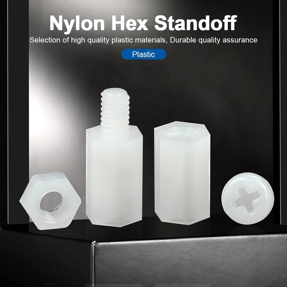 NINDEJIN Nylon Hex Standoff Male Female Plastic Standoff Spacer Assortment Kit Insulation White Nylon Motherboard PCB Standoff