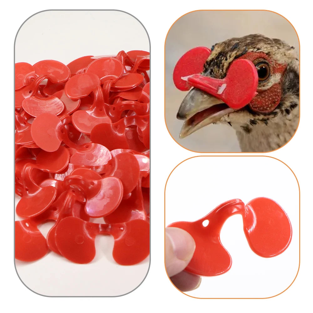 50pcs Chicken Red Glasses  Plastic Pheasant Anti-pecking Goggles Glasses with Bolt Protect Eyes Feeding Farm Poultry Hens access