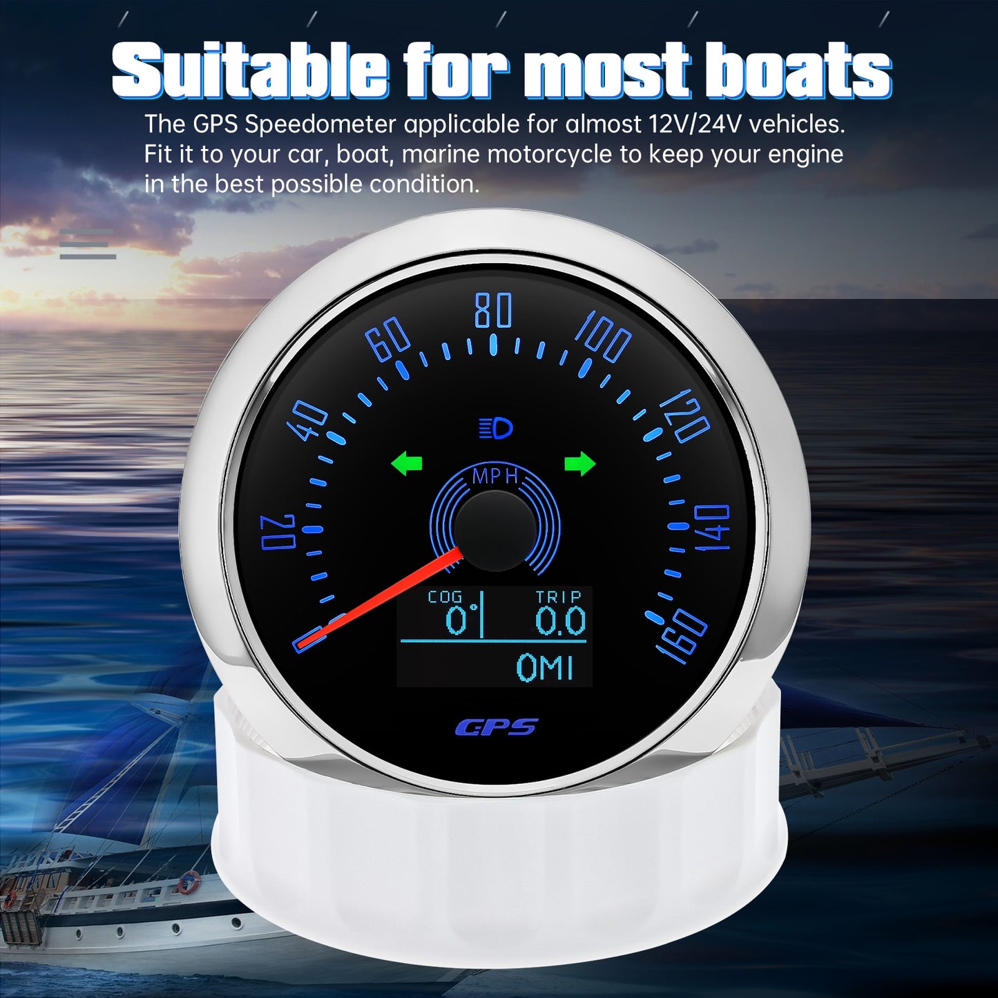 85mn Digital Odometer 0-160 MPH Odometer Gauge GPS Speedometer 7 Color With Antenna For Motorcycle Boat Car Speed Trip ODO COG - KiwisLove