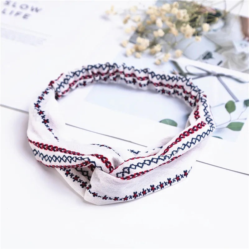 Fashion Women Girls Summer Bohemian Hair Bands Print Headbands Vintage Cross Turban Bandage Bandanas HairBands Hair Accessories