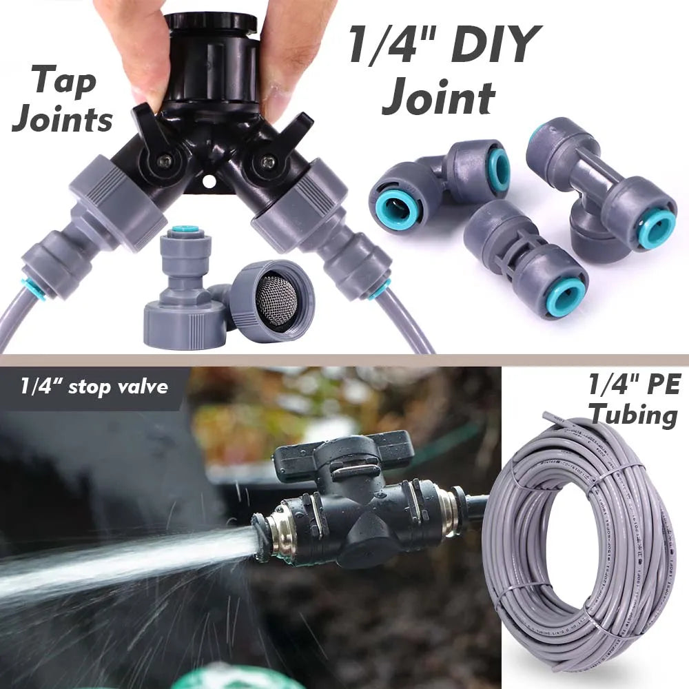 5-30m 1/4″ 4/6mm Garden Misting Cooling System 360° Bendable Nozzle Atomizer Sprayer Slip Lock Joint Outdoor  Plant Irrigation