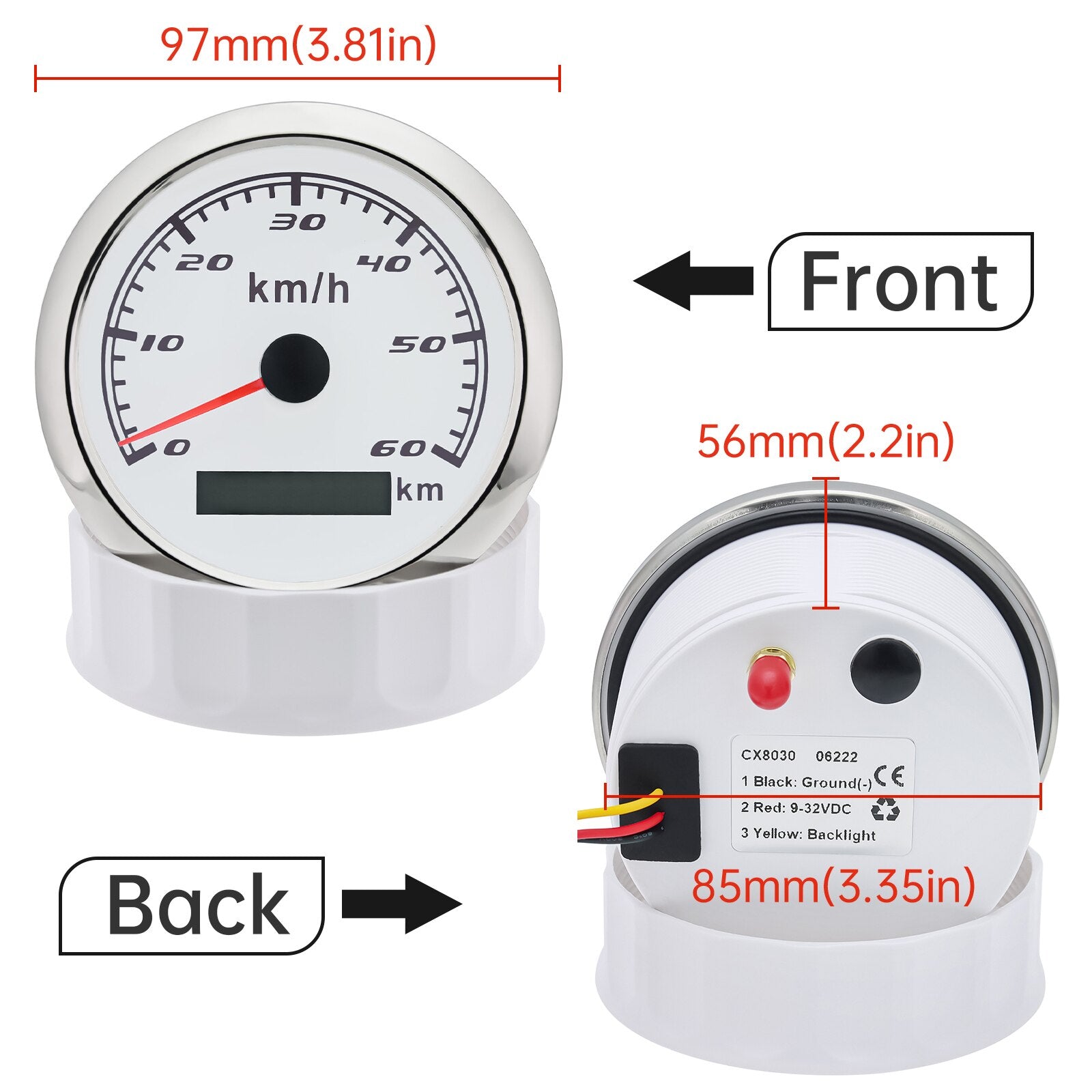 HD 12V 24V 85mm GPS Speedometer Gauge with GPS Antenna 120kmh 60kmh 30kmh 7 Color Backlight Speed Odometer Meter for Car Boat - KiwisLove