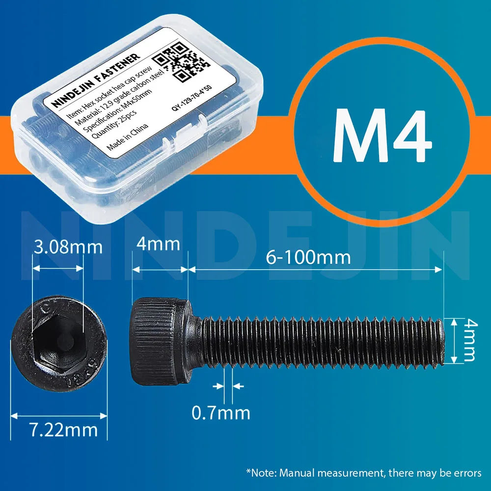 10-100pcs/box Hexagon Socket Head Cap Screw 12.9 Grade Steel M4x6-100mm Allen Cap Bolts with Hex Keys Screw Box
