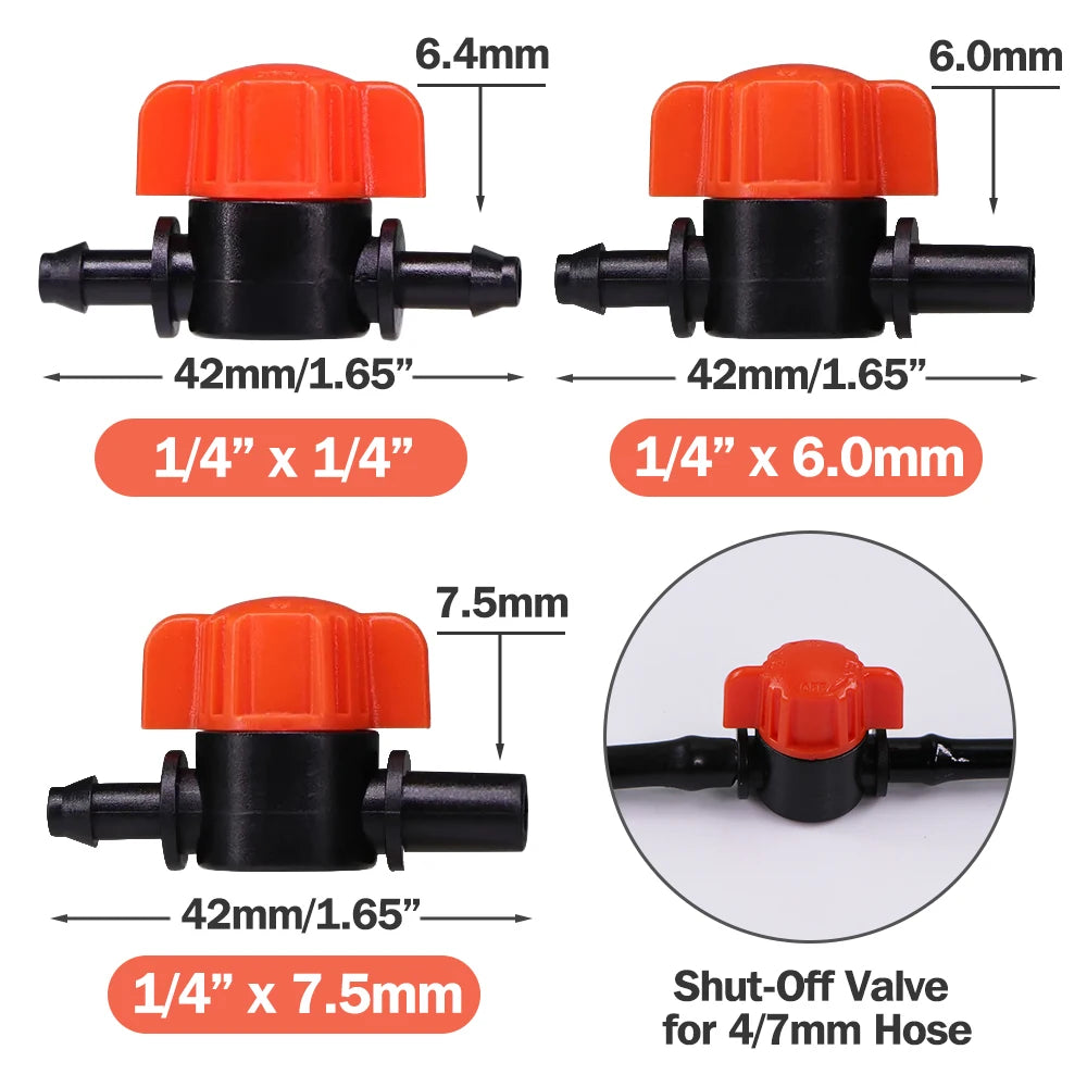 20/50pcs 1/4'' Barb Shut-Off Valve Universal Drip Irrigation Tubing Coupling Connecter 1/4" Hose for Garden Watering System Acce