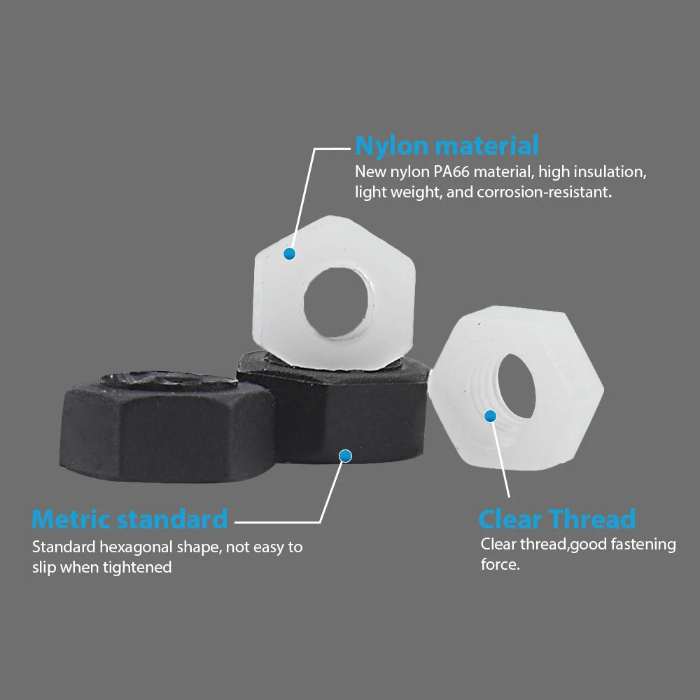 NINDEJIN 2-100pcs Nylon Plastic Hex Nuts M3 M4 M5 M6 M8 M10 M12 M14 M16 White Black Nylon Nut Insulation Hexagon Locknut