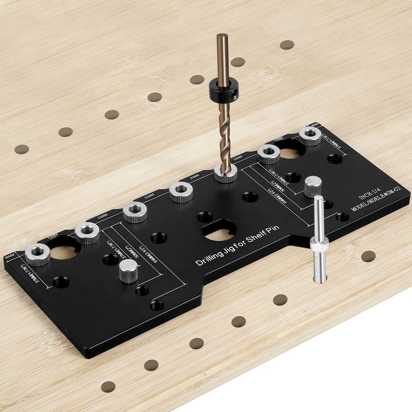 Shelf Pin Jig 1/4 Inch Aluminum Alloy Shelf Pin Drilling Guide 32mm Spacing Woodworking Straight Hole Drilling Jig Hardware