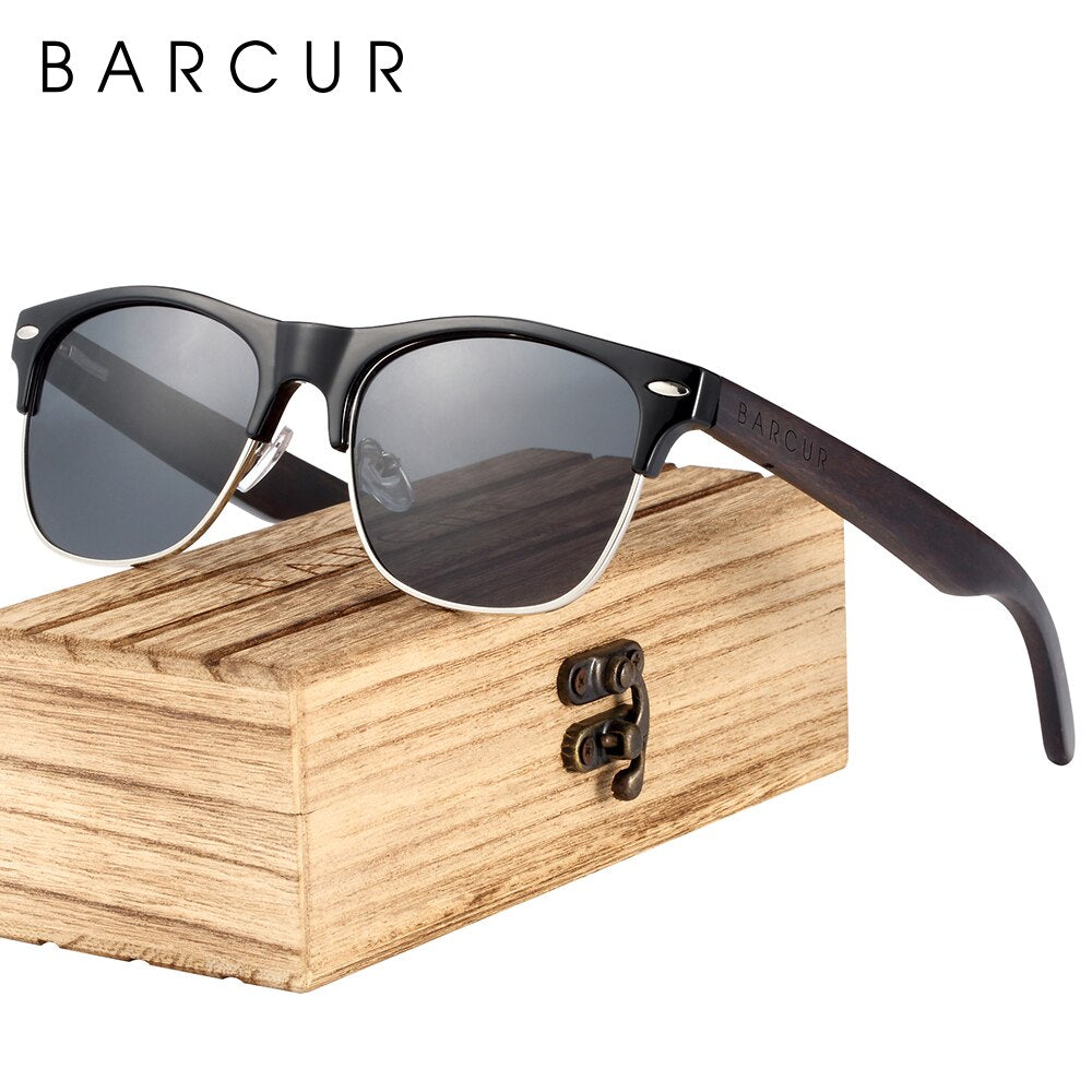 BARCUR Polarized Ebony Black Sunglasses Zebra Natural Wooden Sun glasses for Men Driving Fishing Women Eyewear Accessory Oculos - KiwisLove