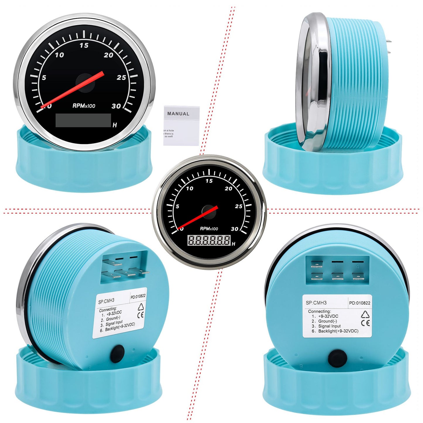 4000 6000 8000 Rpm Tachometer Tacho Meter Gauge Hourmeter 12V/24V 85mm Toerenteller 12v Hour Meter Sensor For Marine Boat Car - KiwisLove