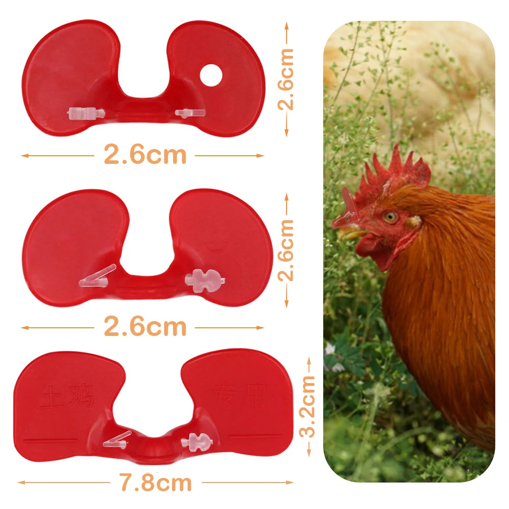 50pcs Chicken Red Glasses  Plastic Pheasant Anti-pecking Goggles Glasses with Bolt Protect Eyes Feeding Farm Poultry Hens access