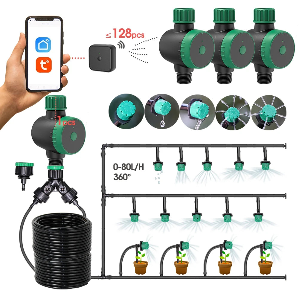 5-50m  Garden Watering Timer Green Drip Irrigation System Adjustable Sprinklers Phone Remote Controller
