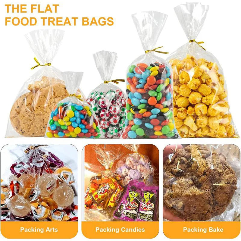 50-100p Transparent Cellophane Bags Clear OPP Plastic Bags Candy Lollipops Cooki Gifts Packaging Bag Party Favor Baking Supplies