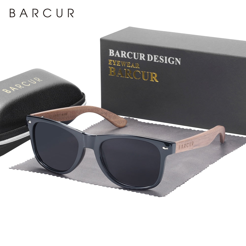 BARCUR Business Sunglasses Polarized Men Light Weight Natural Wooden Sun Glasses Men Women Eyewear Square Classic Comfortable - KiwisLove
