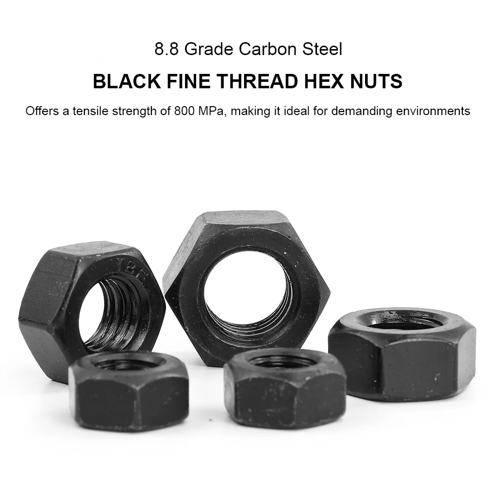2-10pcs/pack Fine Thread Hexagon Nuts 8.8 Grade Steel M8 M10 M12 M14 M16 M18 M20 M24 Metric Fine Pitch Thread Hex Nuts