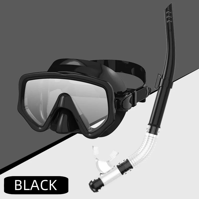 Dry Snorkel Set Diving Mask For Adults Tempered Glass Professional Panoramic Snorkeling Gear Swimming Training Snorkel Kit