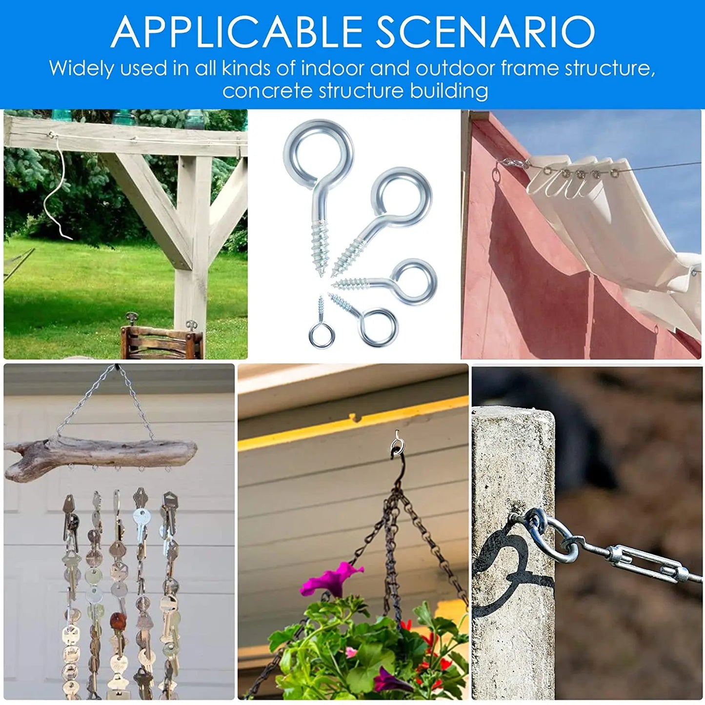 NINDEJIN 10/20/50pcs 1#-16# Screw Eye Pins Screw Eyelet Connector Zinc Plated Hook Ring DIY Making Jewelry screw eye for hammock - KiwisLove