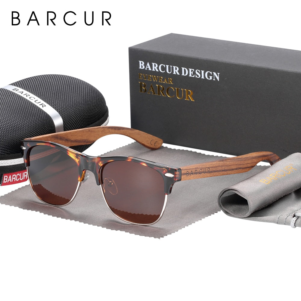 BARCUR Polarized Ebony Black Sunglasses Zebra Natural Wooden Sun glasses for Men Driving Fishing Women Eyewear Accessory Oculos - KiwisLove