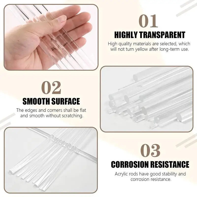 1-10PCS Clear Acrylic Rod DIY craft architectural model material acrylic transparent rod multi size length 100-300mm