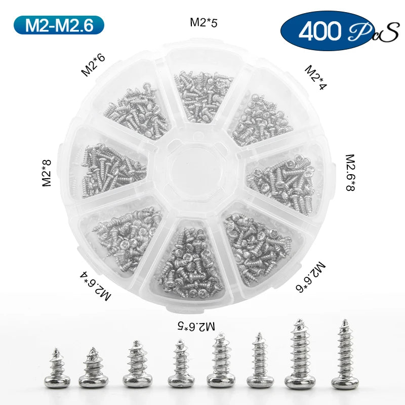 NINDEJIN Phillips Micro Screw Kit M1 M1.2 M1.4 M1.7 M2 Carbon Steel Electronic Small Tapping Screw Set for Glasses Phone Watches