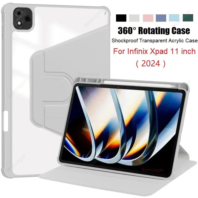 With Pencil Holder Case for Infinix Xpad 11 Inch 2024 360 Rotating Acrylic Funda for Infinix X Pad 11inch Tablet Case Flip Coque
