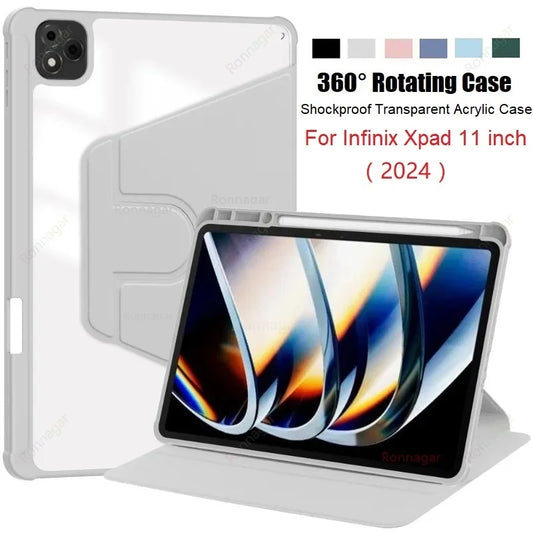With Pencil Holder Case for Infinix Xpad 11 Inch 2024 360 Rotating Acrylic Funda for Infinix X Pad 11inch Tablet Case Flip Coque