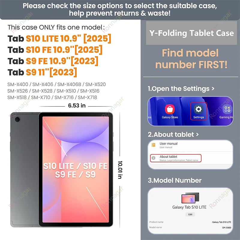 Smart Case for Galaxy Tab S11 2025 S10 Lite/S10 FE 10.9 Inch 5G SM-X736B/ SM-X730 for Samsung Tab S10 S9 Multi-Angle Funde Stand