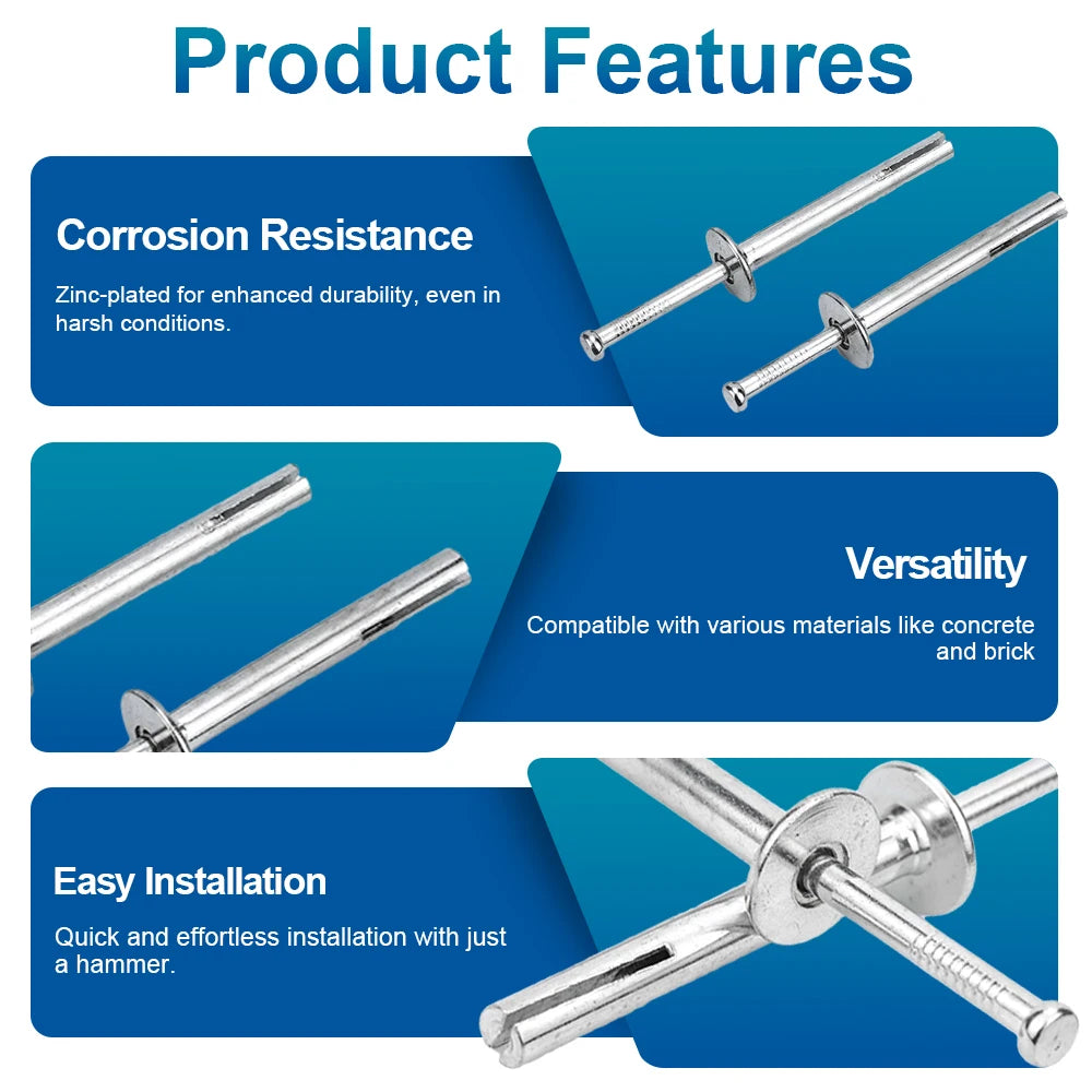 NINDEJIN 2/5pcs Hammer Drive Anchor M6 M8 Zinc Plated Nial-in Hammer Drive Pin Anchor for Concrete Brick, Block